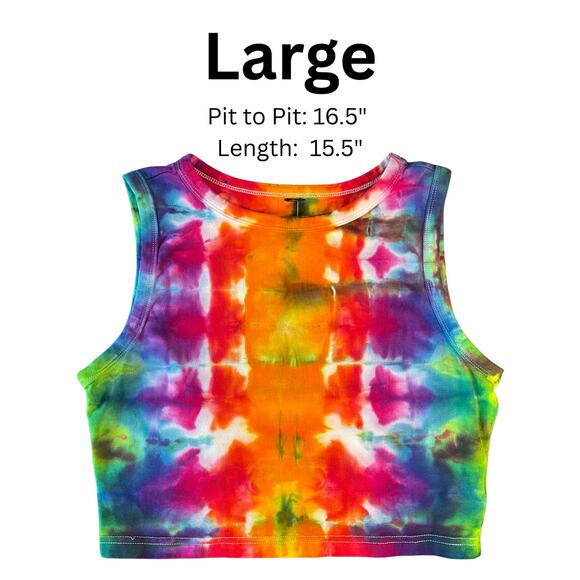 Women's Tie Dyed Tank Crop - Ice Dye Handmade - Funky Rainbow (Fitted Large) - Picture 6 of 11